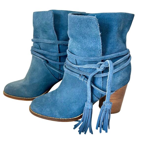 Vintage Aldo Blue Navy Suede Boho Tassel Ankle Boots Festival Quiet Luxury 8 - Picture 3 of 9